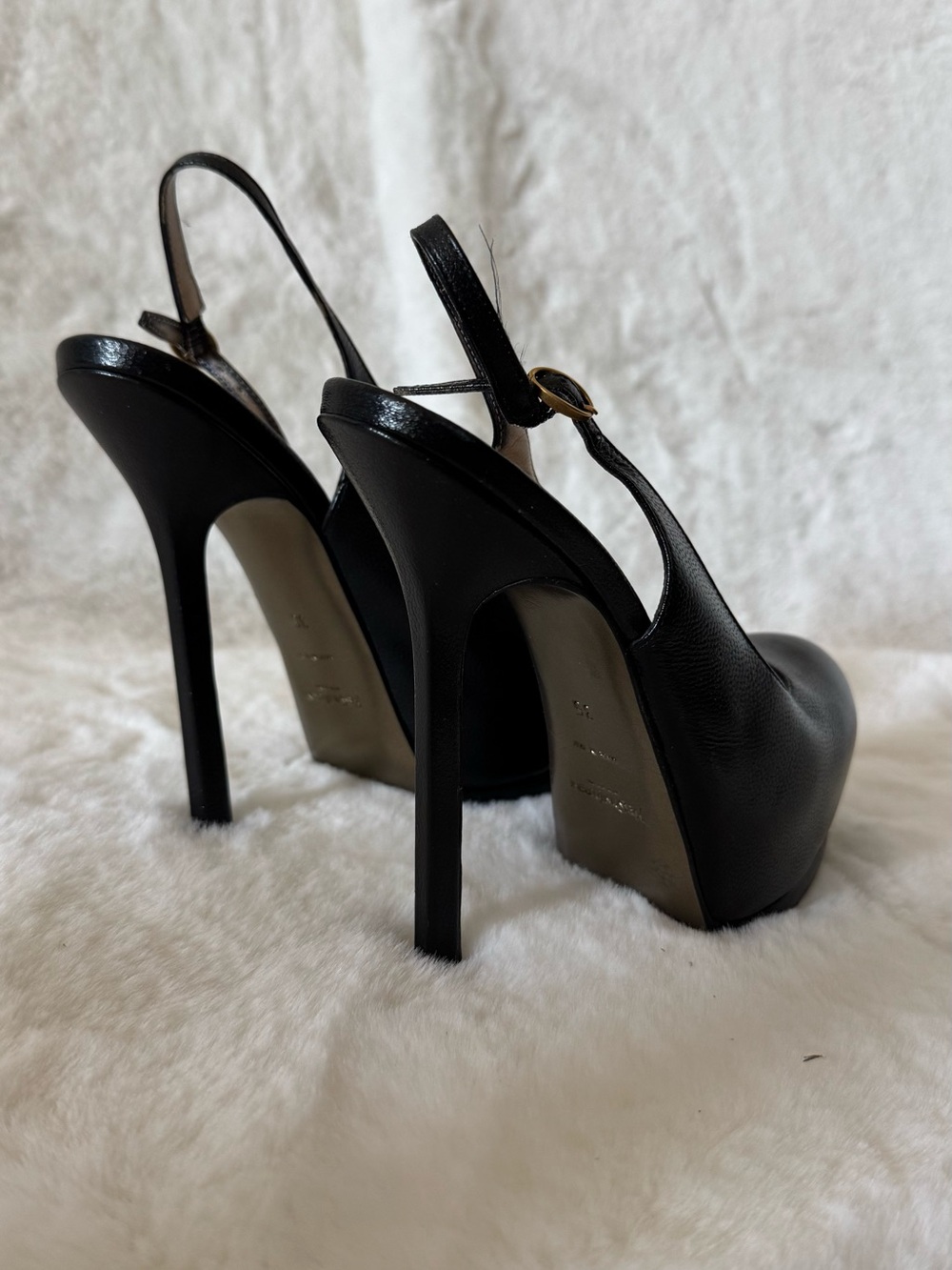 Yves Saint Laurent Black Leather Platform Slingback Pumps size 5